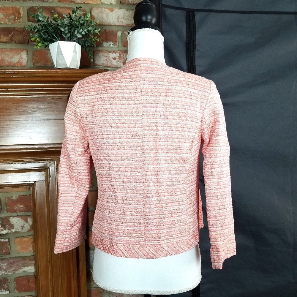 WD.NY Coral White Long Sleeve Tweed Open Front Jacket - Picture 3 of 8